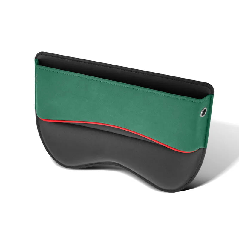 Leather car seat storage box in one of five colours: black, brown, beige, green, or red.