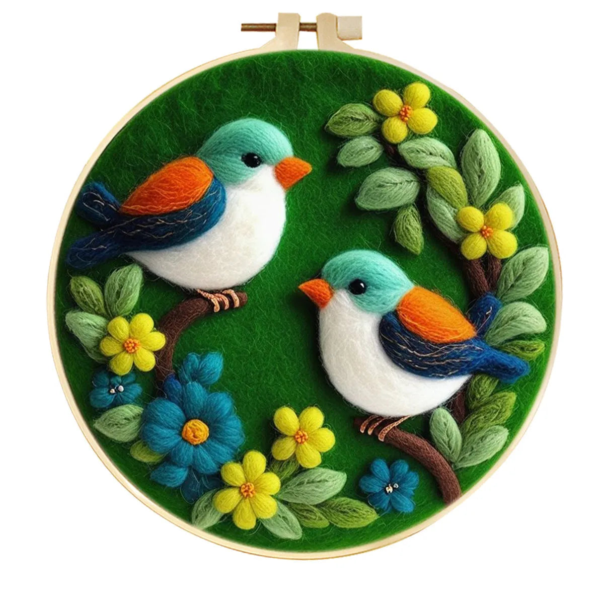 Round linen fabric embroidery kit with free hoop for making a 20x20 cm three-dimensional floral blanket painting.