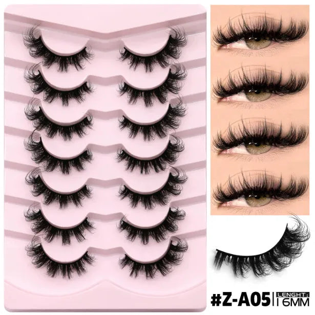 Box of natural style false eyelashes made from artificial fibre, includes adhesive glue