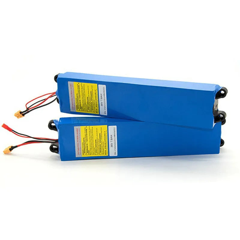 36V electric scooter lithium battery pack showing three capacity options: 10.4Ah, 7.8Ah and 6.6Ah