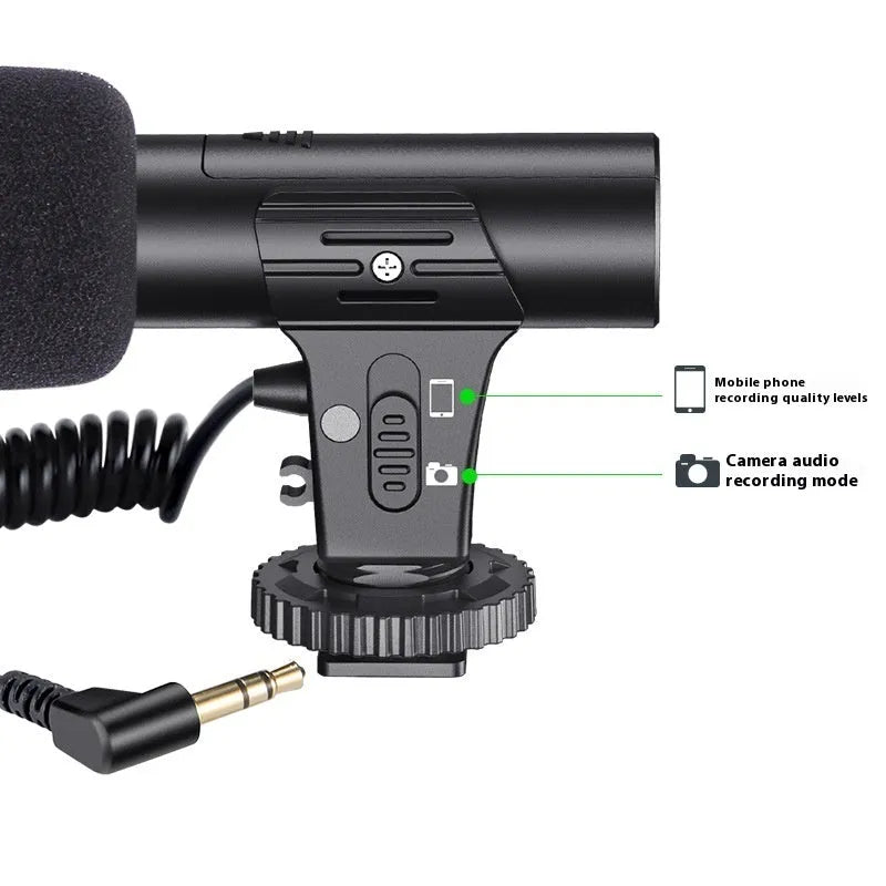 Black professional mobile phone video recording microphone with 20Hz-20KHz frequency range