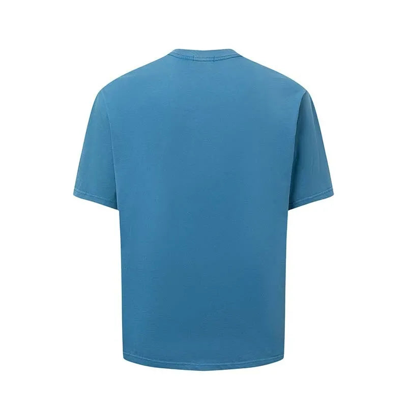 Men's American Retro style t-shirt with printed letter design in blue colour