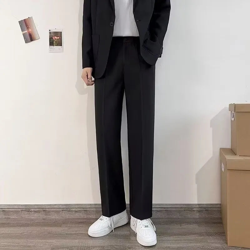 Plus size men's college style suit jacket set with trousers, white shirt and tie on hanger