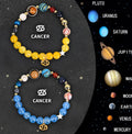 Set of twelve beaded bracelets with natural stones, each representing a different zodiac sign.