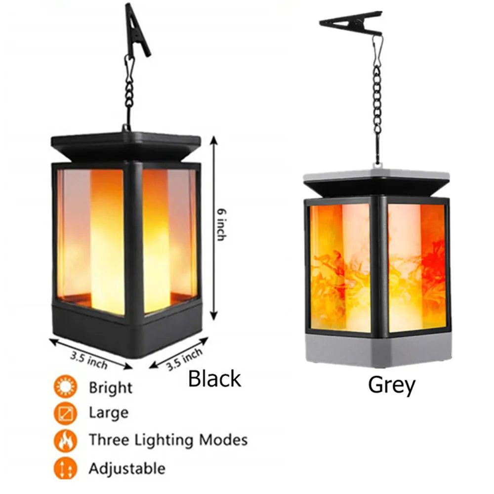 Antique flame style outdoor solar lamp with black ABS+PC shell and solar panel on top.