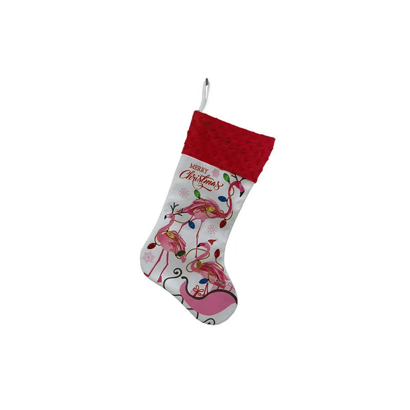Flamingo-themed cloth Christmas stocking measuring 46 by 28 centimetres