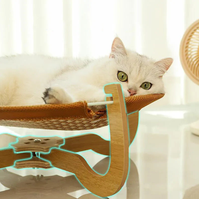 Brown rattan woven elevated pet bed measuring 46cm square with 17.5cm height