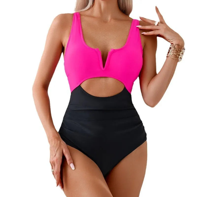 Women's contrast colour one-piece swimsuit in nylon fabric available in multiple colours and sizes