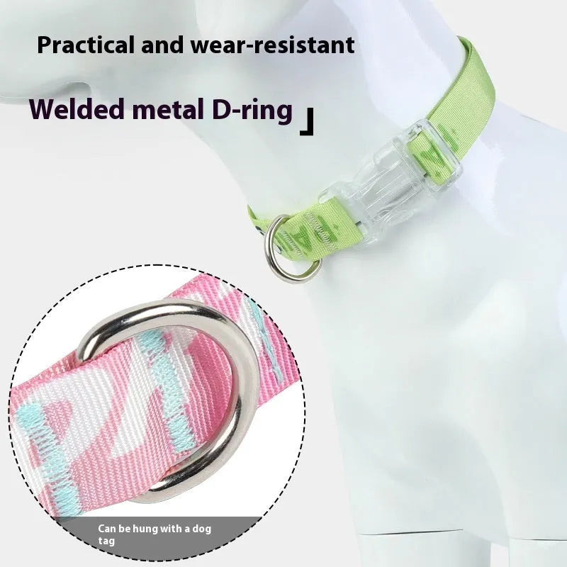 Cartoon gradient printing dog collar with adjustable plastic buckle in nylon material