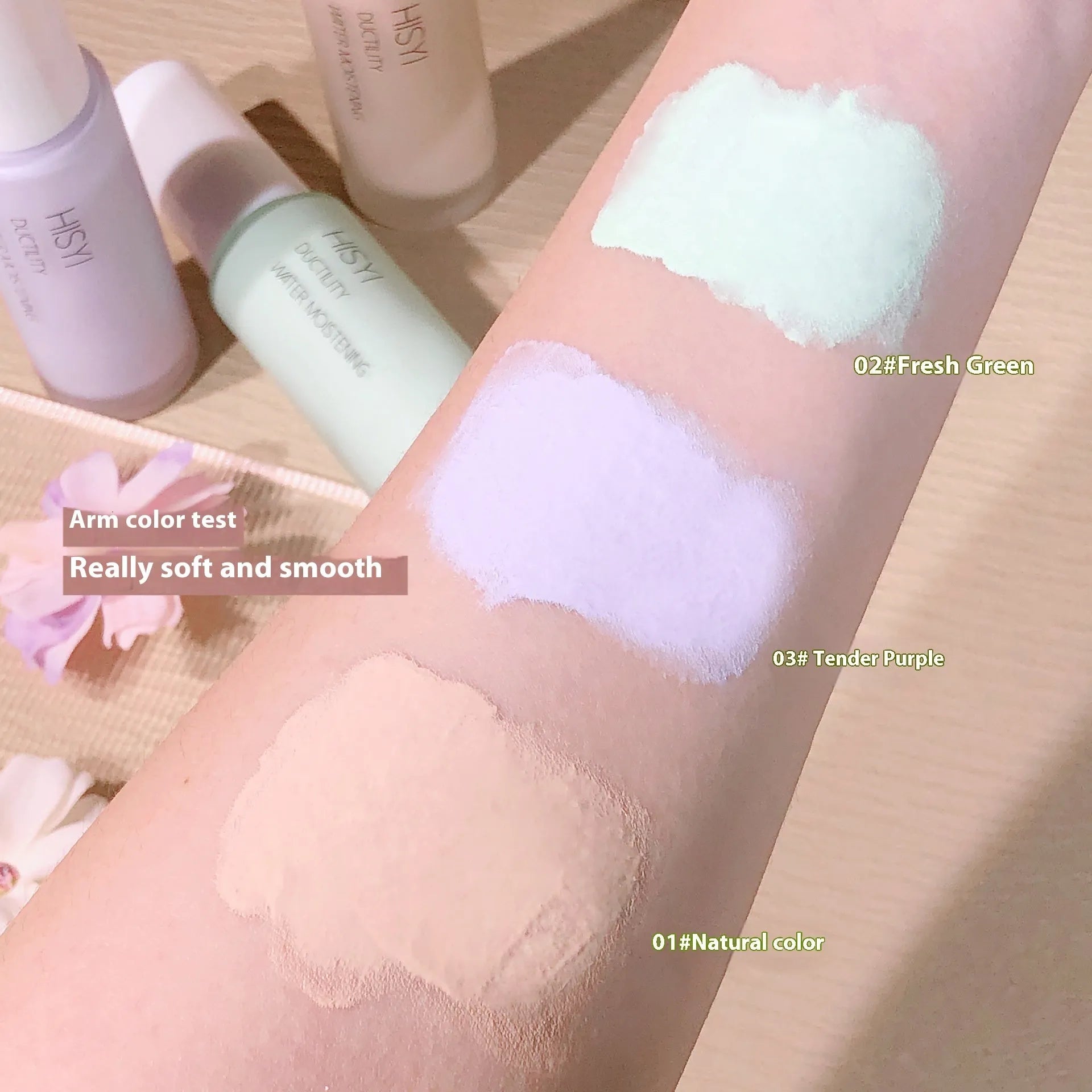 HISYI silky clear brightening makeup primer in three colour correction shades for universal skin types