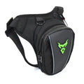 Motorcycle leg bag in red, blue, green, or grey, showing adjustable straps and 1200D Oxford cloth construction.