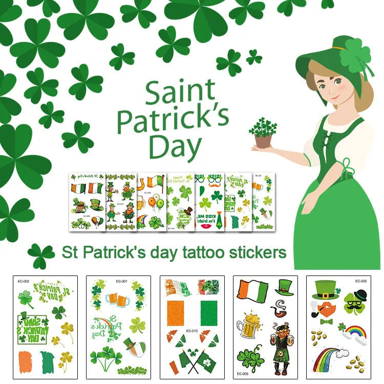 St Patrick's Day shamrock temporary tattoo sticker measuring 120 × 75mm on paper backing