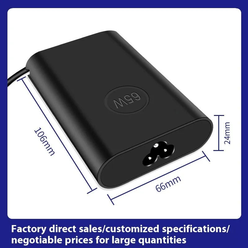 Black 65W USB Type-C laptop power adapter with international plug options