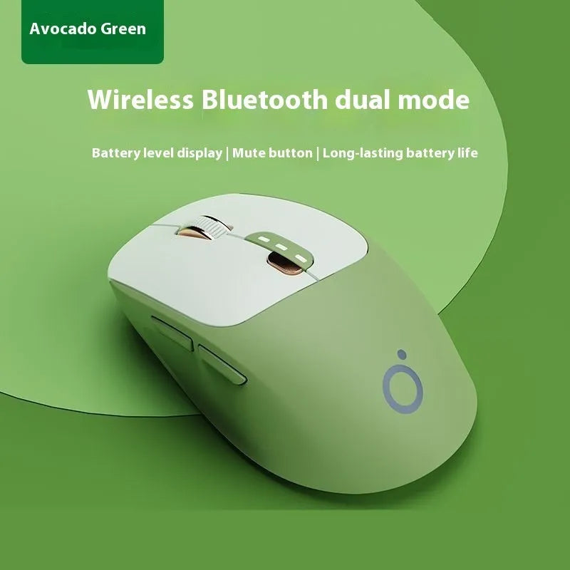 Mute wireless computer mouse in matcha green colour showing compact 110mm size with five buttons