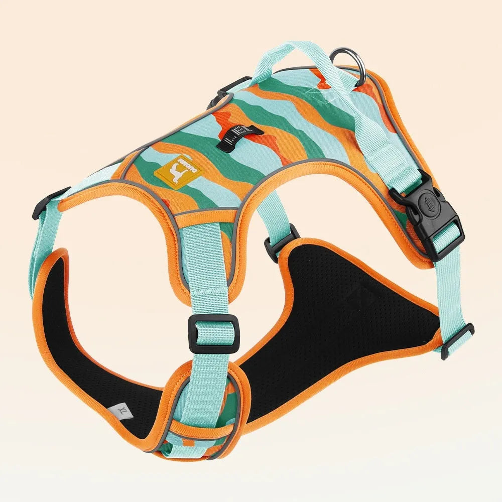 Reflective dog chest and back harness with detachable lead in Oxford cloth, available in four colours