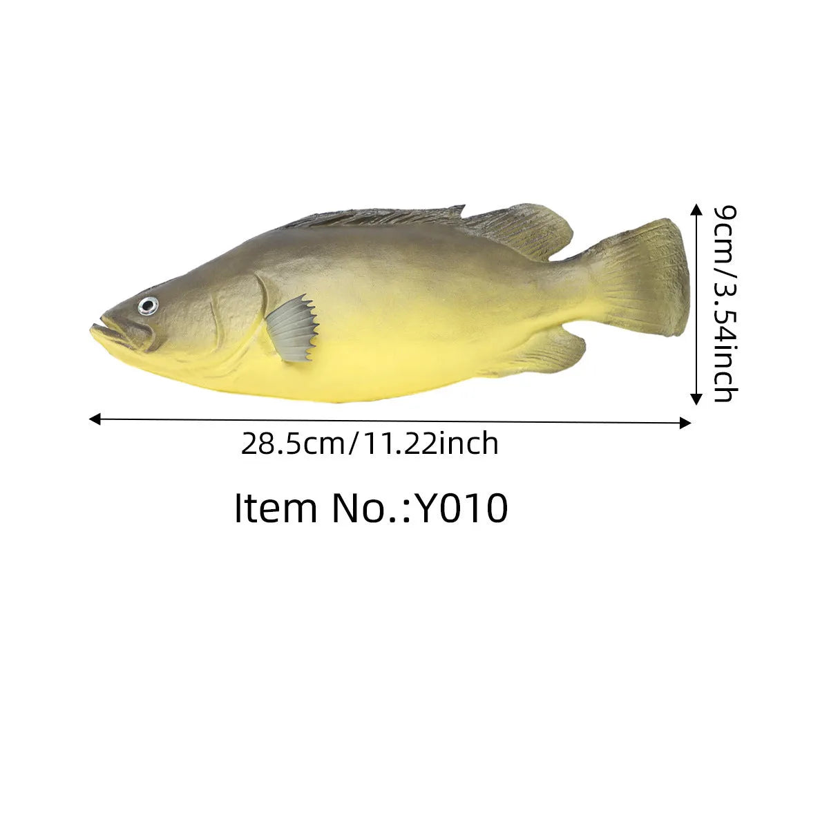 Set of three PU simulated fish ornaments: yellow-fin tuna, flower fish, small tuna, yellow croaker.