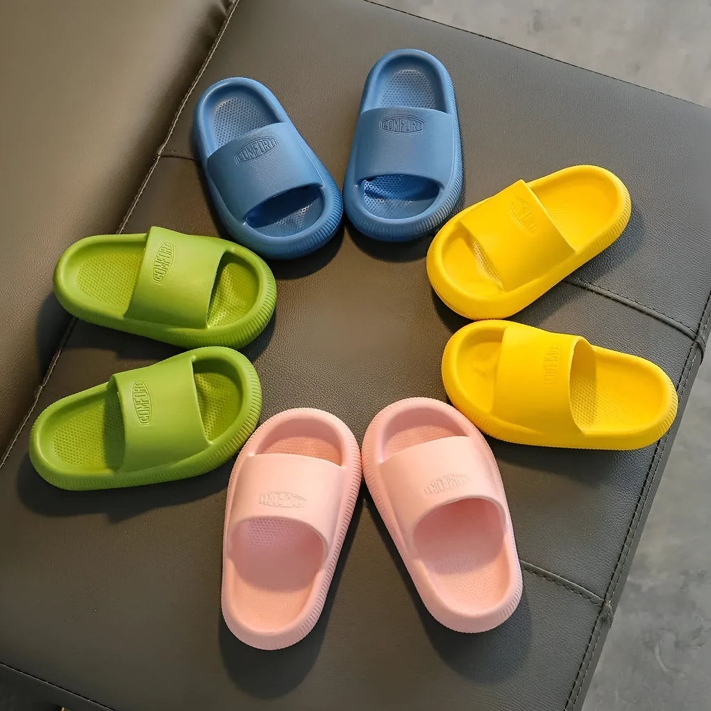 Children's mixed colour EVA slippers with non-slip soles in Blue, Green, Orange, Pink and Yellow options