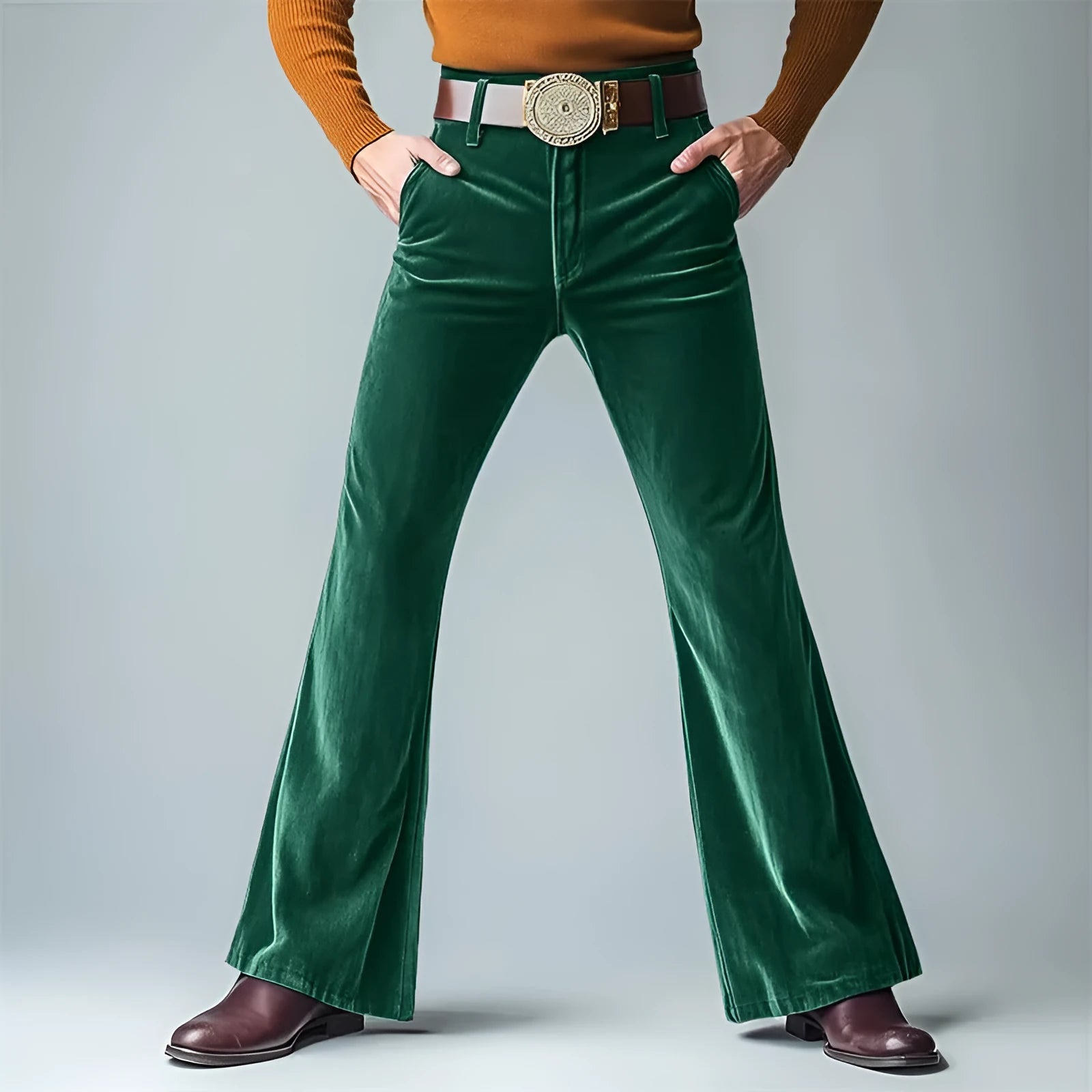 Men's gold velvet slim flared trousers in seven colours for banquet and business wear