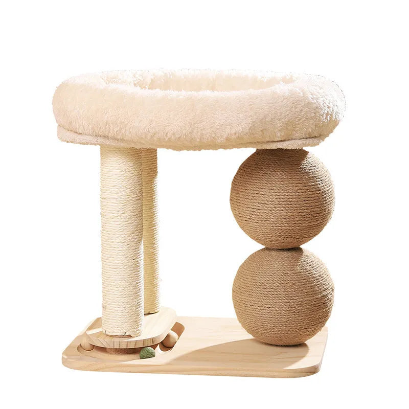 Pine wood cat nest with double column double ball chamfering design for scratching