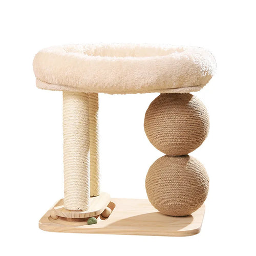 Pine wood cat nest with double column double ball chamfering design for scratching