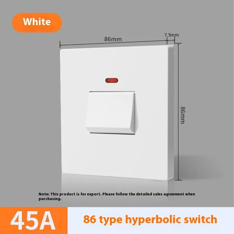 Gold, grey, and white 25A 45A high-current double-break switch with illuminated light panel.