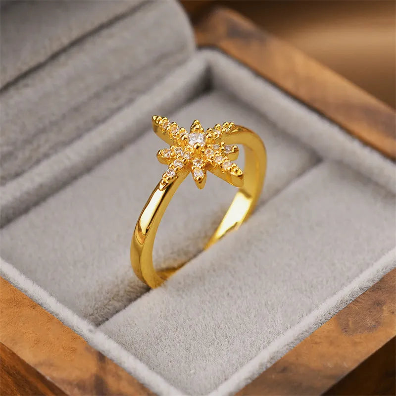 Gold geometric open adjustable women's ring showing Korean fashion design with electroplated finish