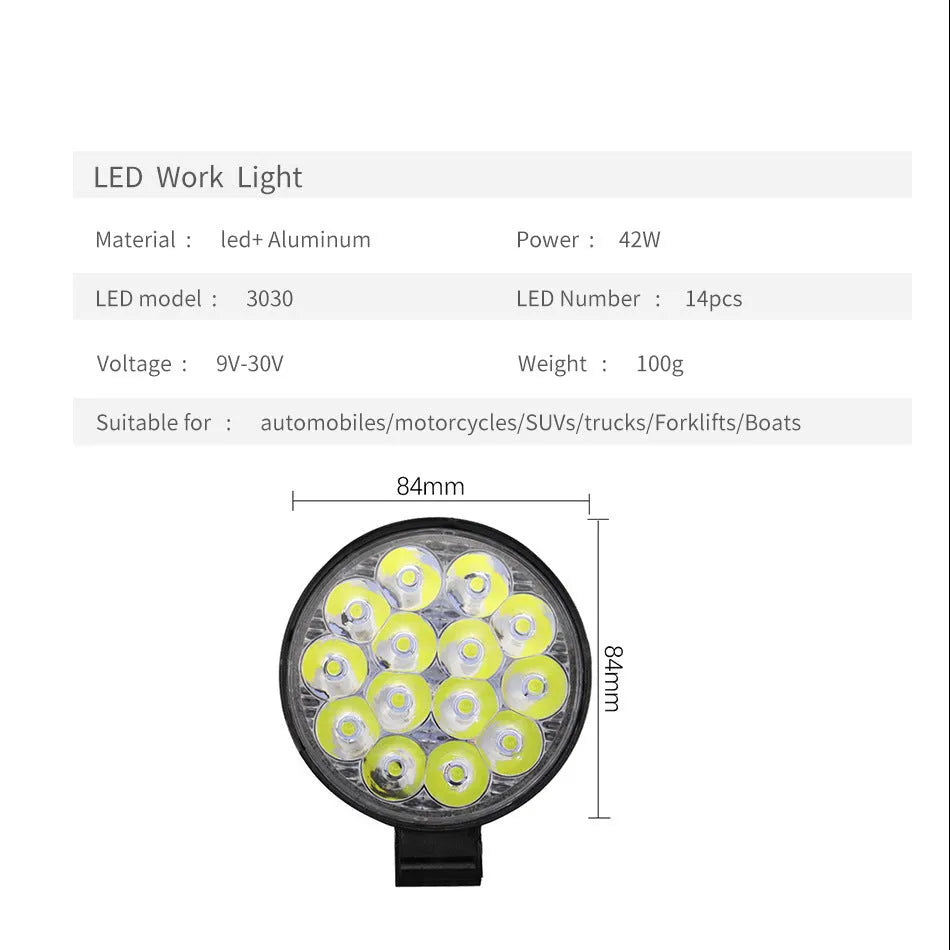 Mini round LED car work light with aluminium housing and white light output