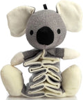 Grey koala squeaky dog toy with crinkle paper, measuring 30cm from head to foot