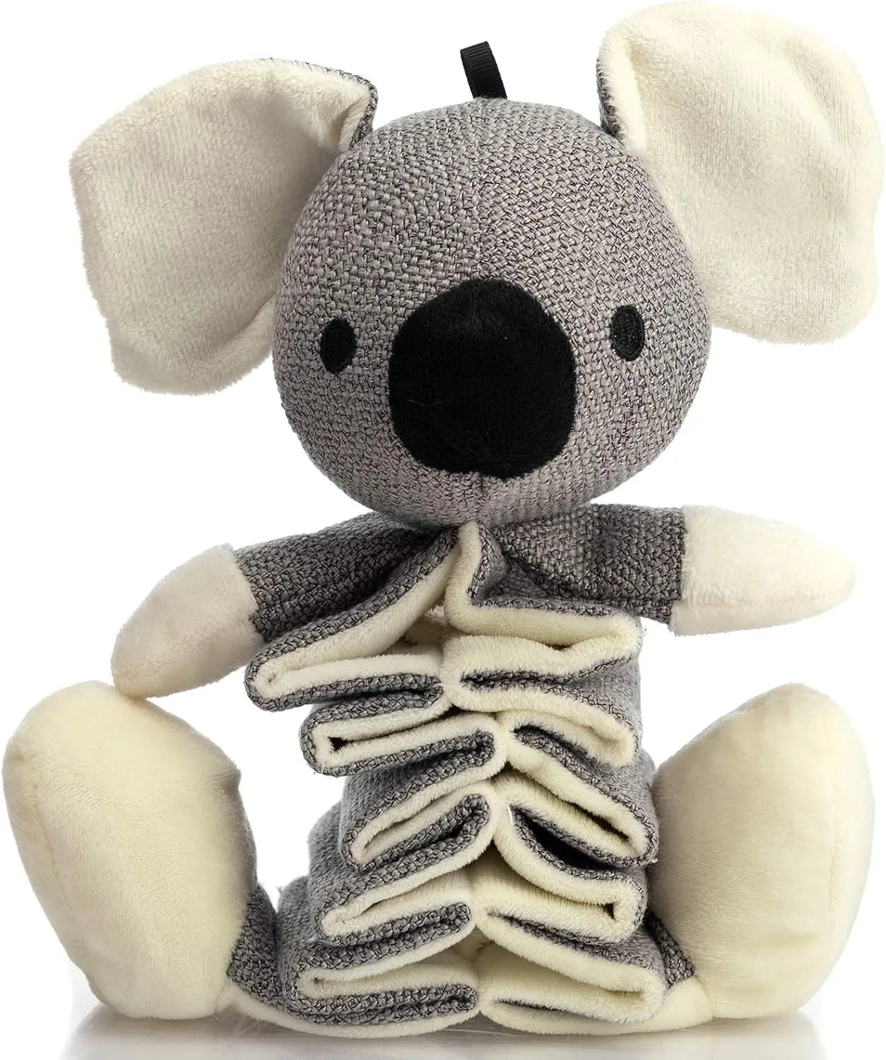 Grey koala squeaky dog toy with crinkle paper, measuring 30cm from head to foot