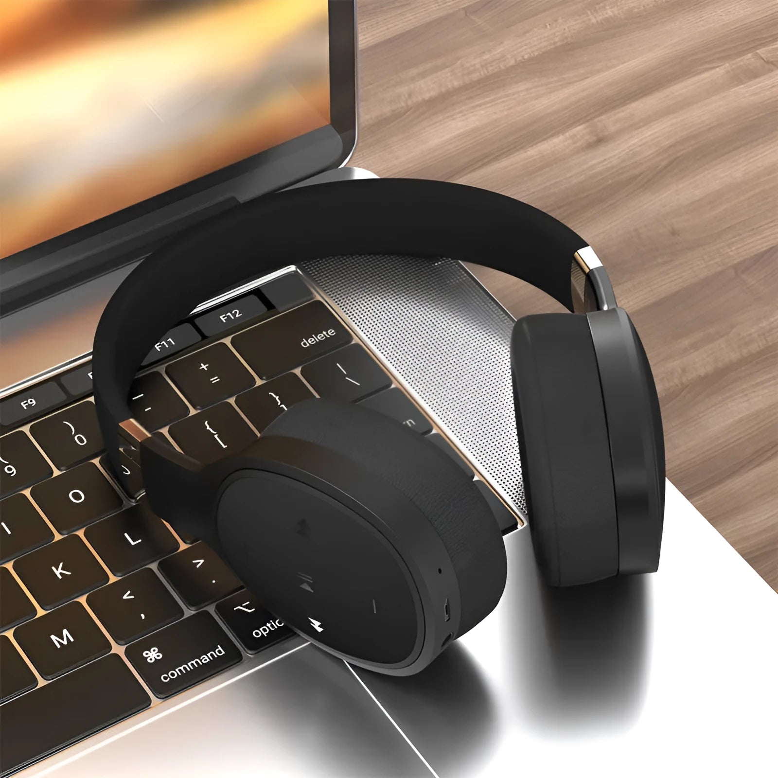 Folding wireless Bluetooth sports headset shown in black, white, grey, or blue colour options.