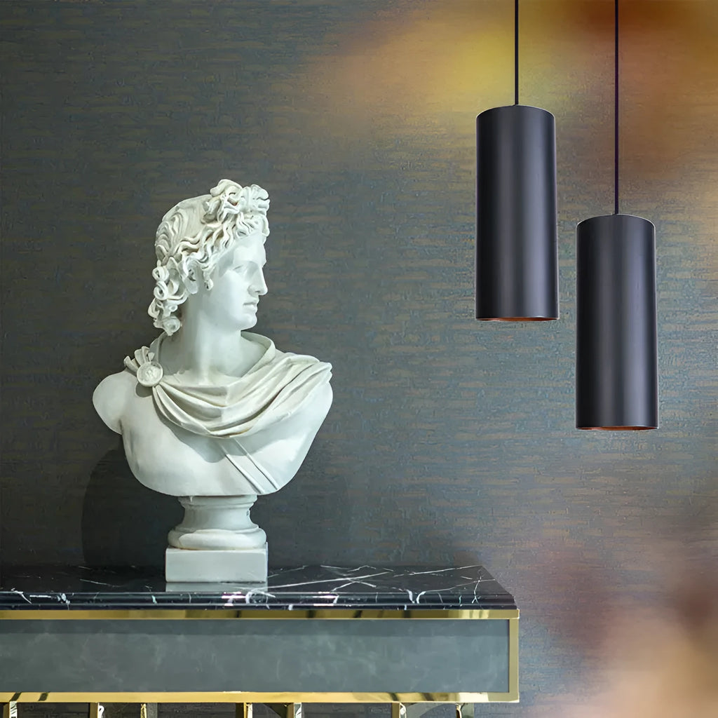 Retro-style iron chandelier in matte black finish, shown in a short and long height option.