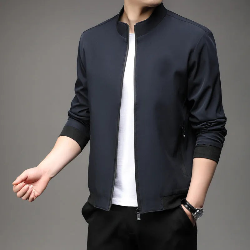 Korean style loose fit autumn jacket in polyester blend with lapel collar and zipper pockets