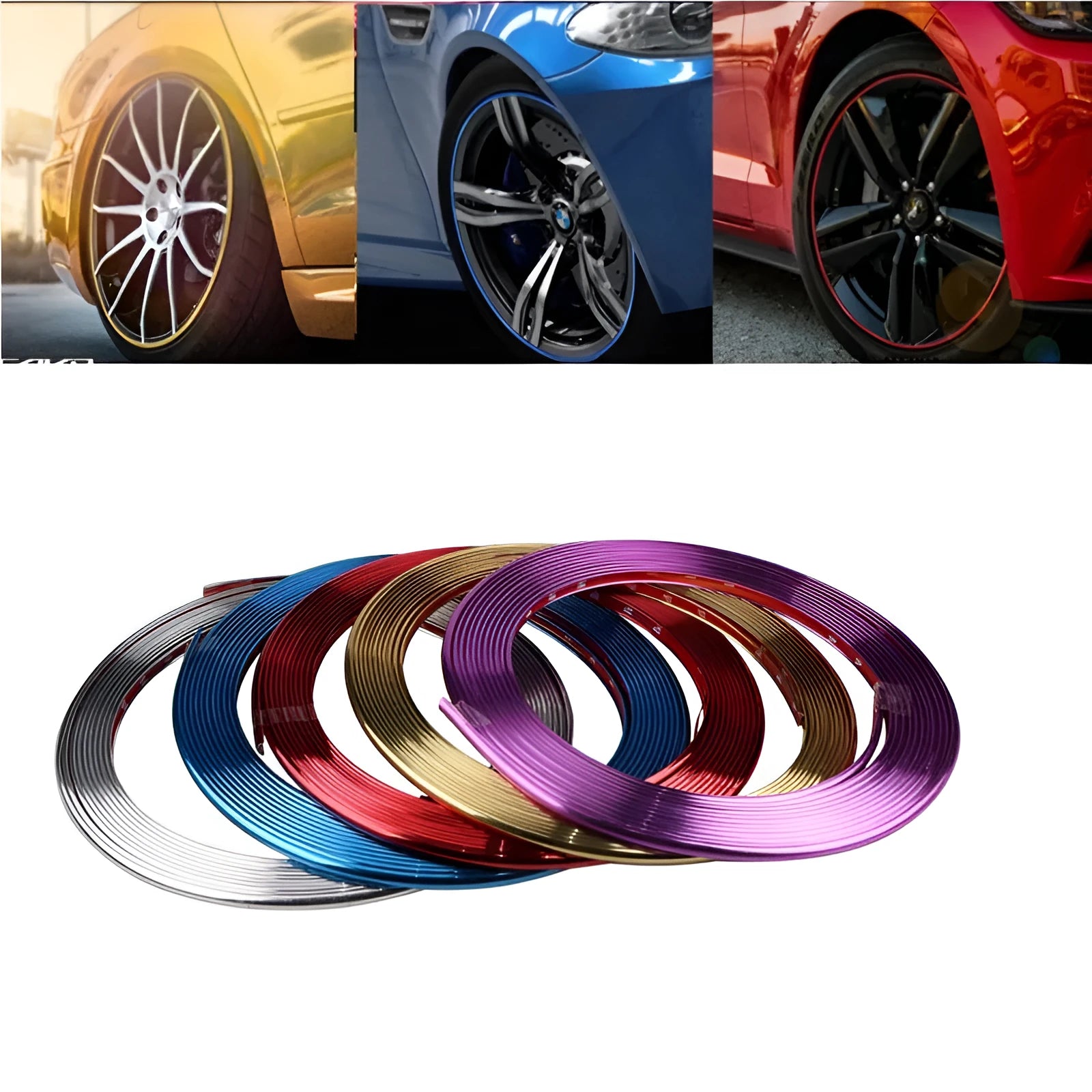 Electroplated purple PVC wheel hub trim on 8 metre roll for car decoration