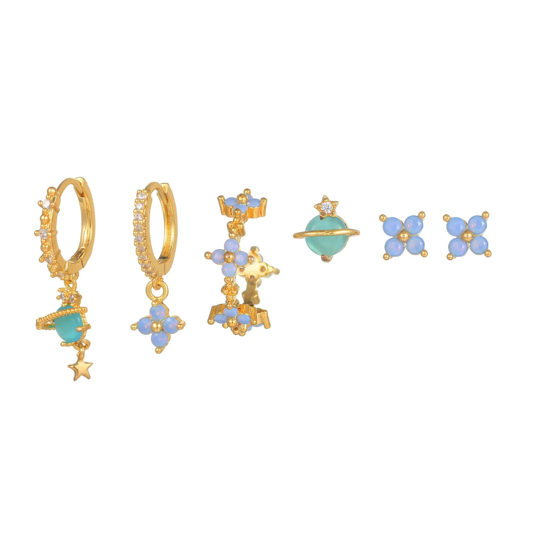 Gold or silver flower nail design ear studs with zircon mosaic accents