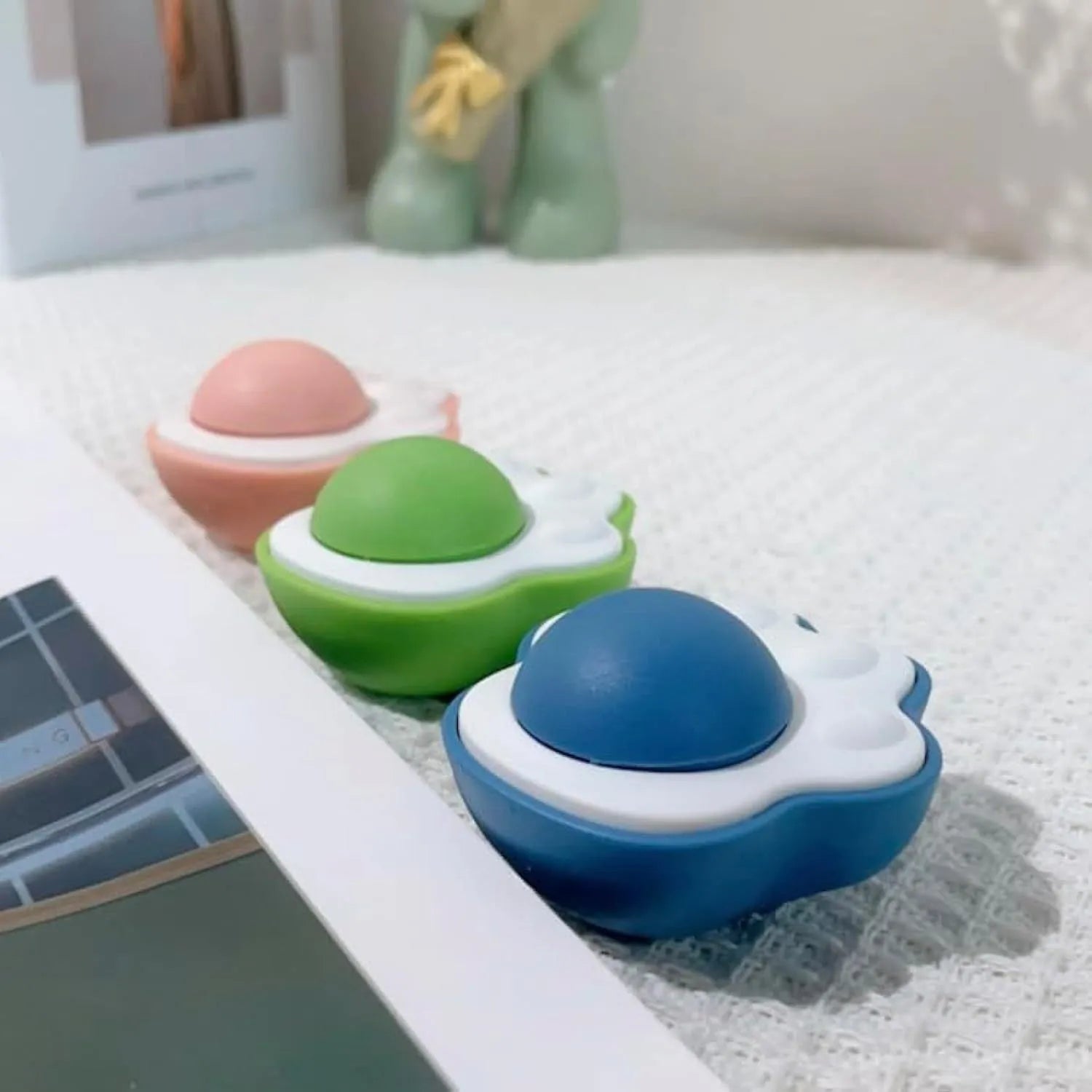 Set of four coloured catnip balls for dental cleaning and play, showing 45mm size
