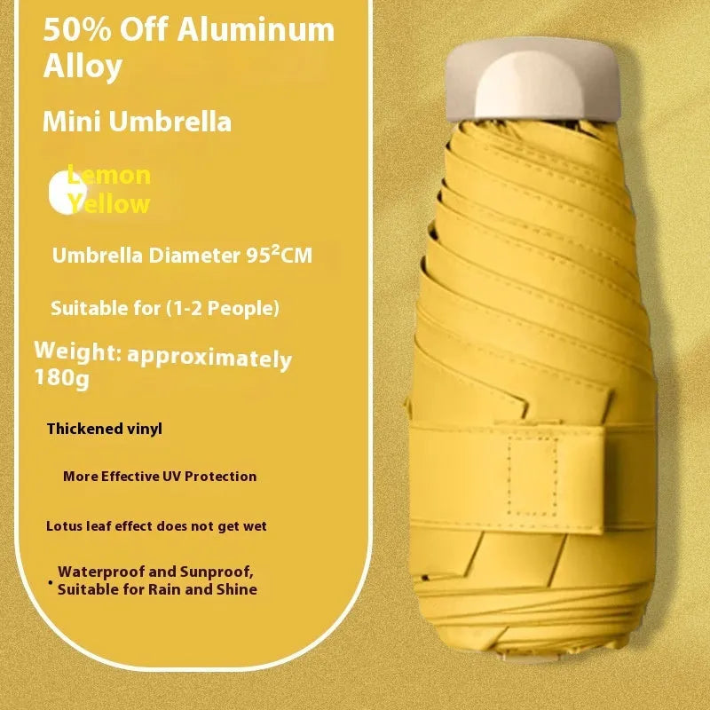 Five-fold gradient vinyl mini sun umbrella open showing colour and alloy frame