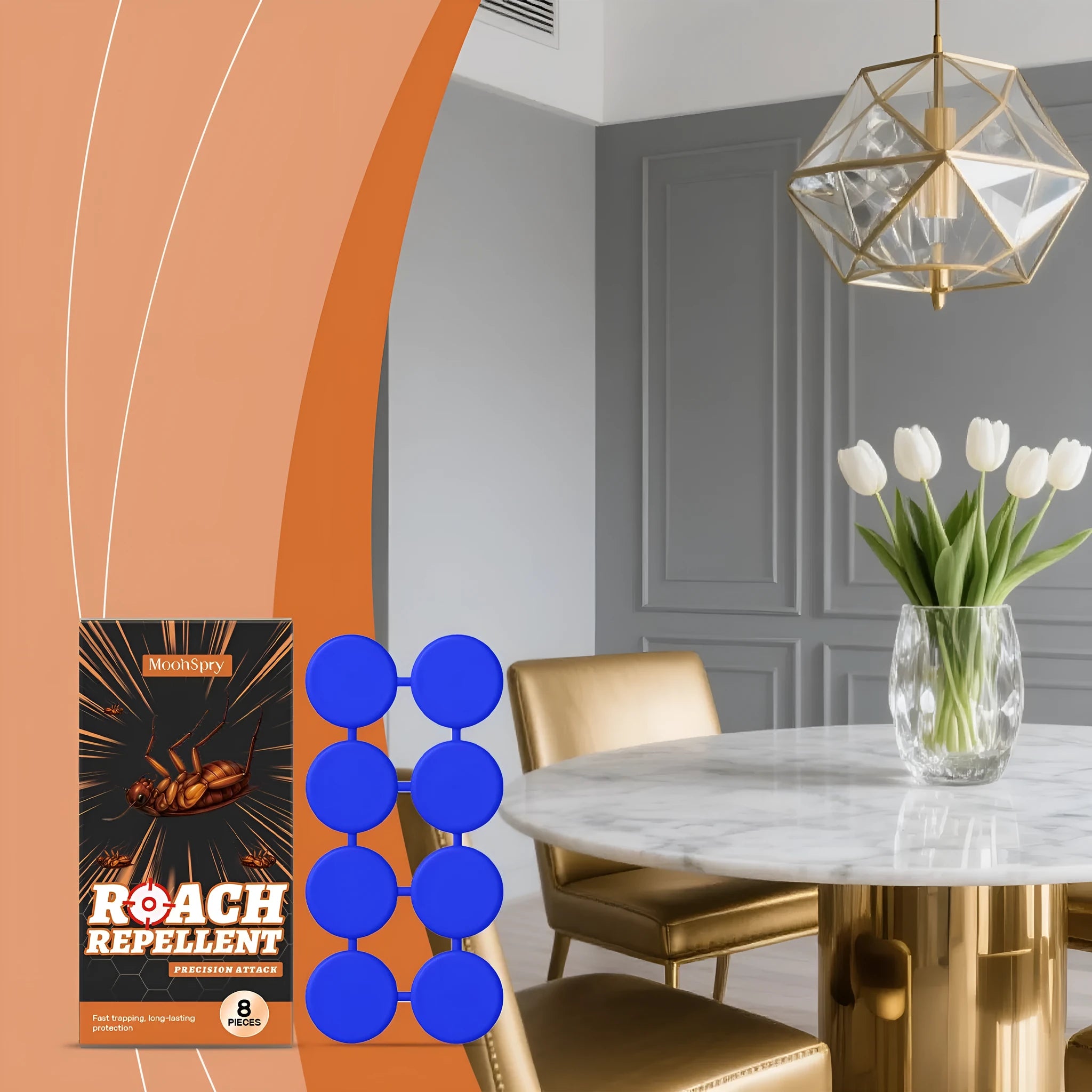 Cockroach bait sticker and glue trap kit with eight complete units for indoor kitchen pest control