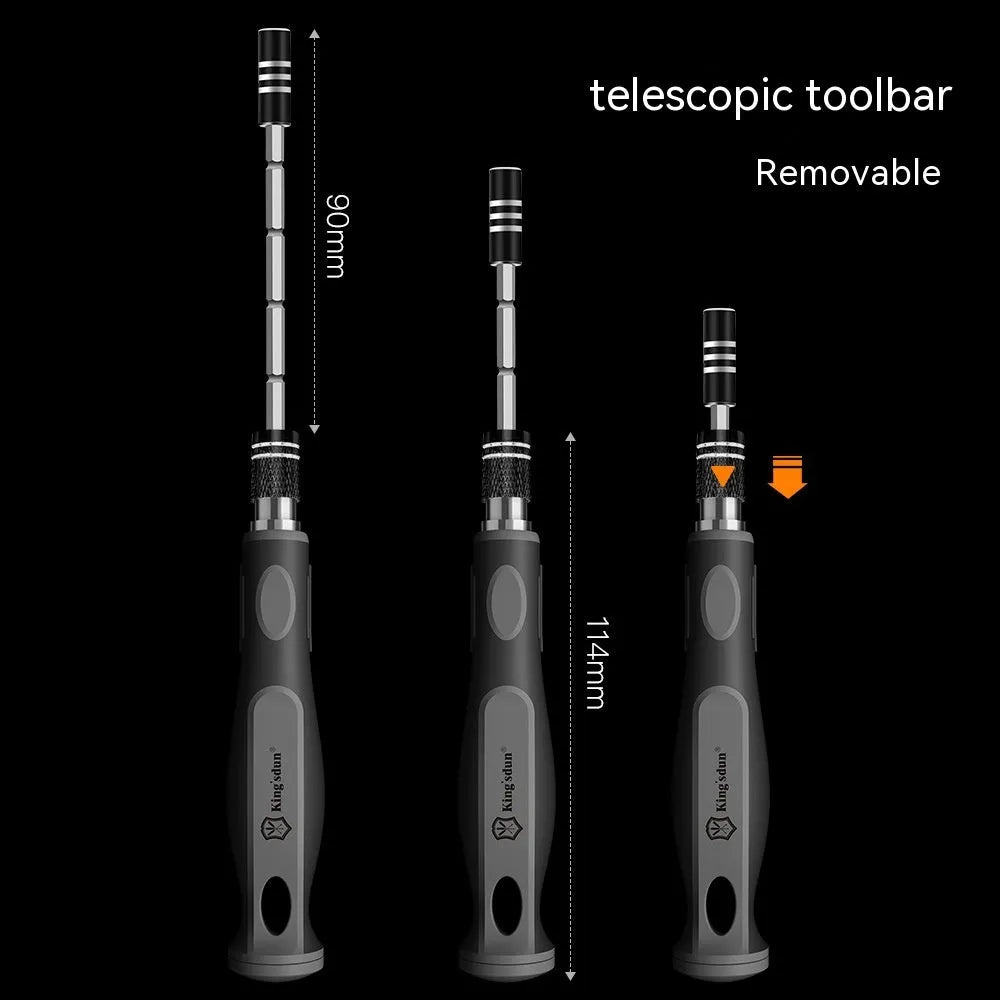 32-in-1 screwdriver set with 30 bits in a black storage case, showing the PH1 bit and 50mm long driver bar.
