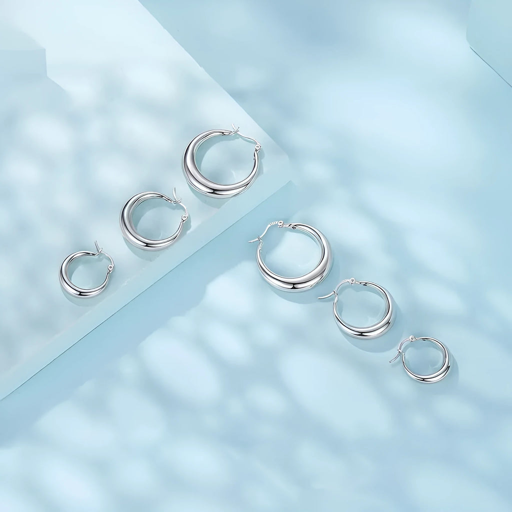 Copper geometric ring ear clip earrings with silver-colour needle in three size options