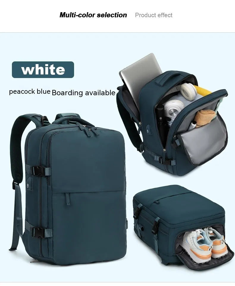 Large black waterproof nylon mummy backpack with zipped compartments.