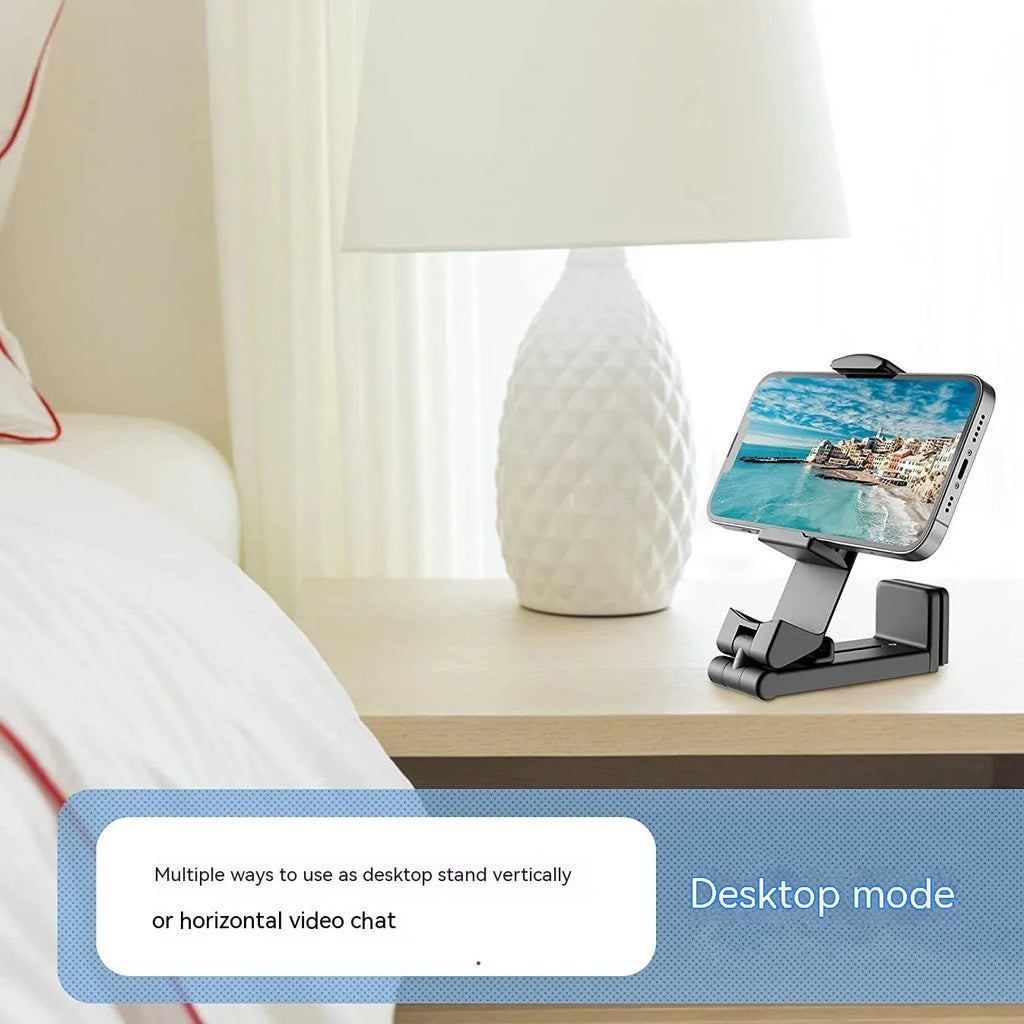 Foldable rotating phone holder in black, green or grey showing multiple viewing angles