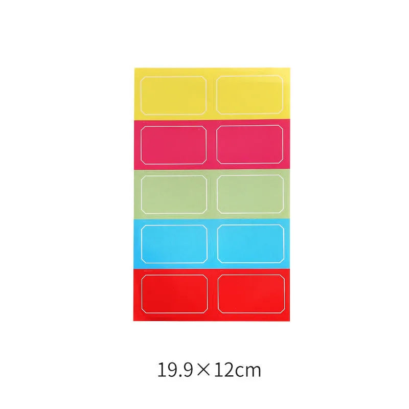 Handwritten label adhesive sticker collection showing multiple grid formats and colour options