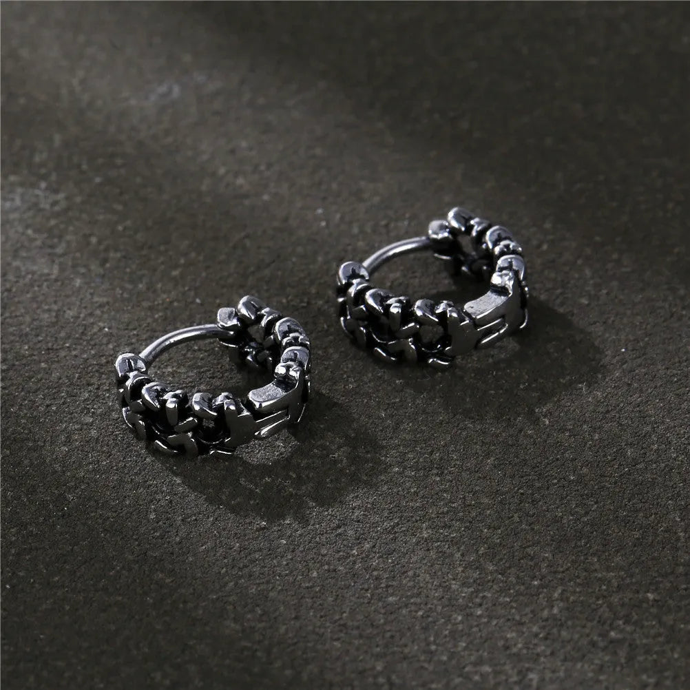 Men's geometric stud earrings with silver-colour finish and West Coast hip hop style
