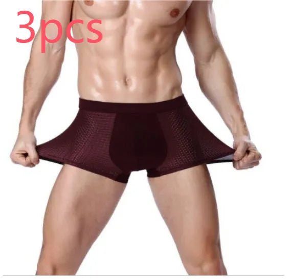 Men's ice silk modal boxer briefs with U-convex design in multiple colours on white background