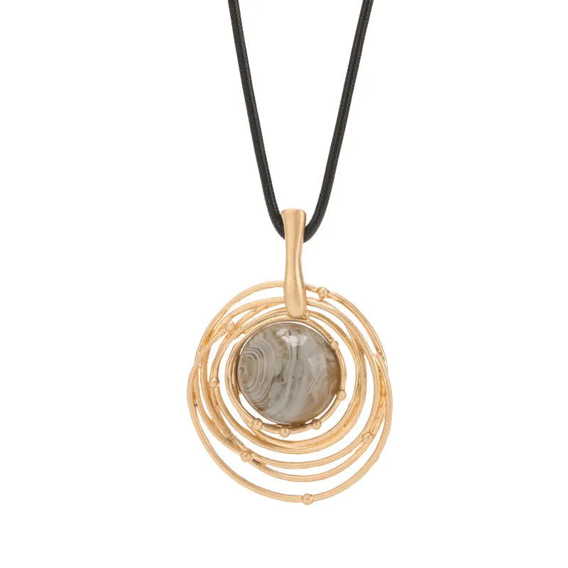 Geometric pendant necklace with snakeskin wax rope chain in gold colour, adjustable length 51-80cm