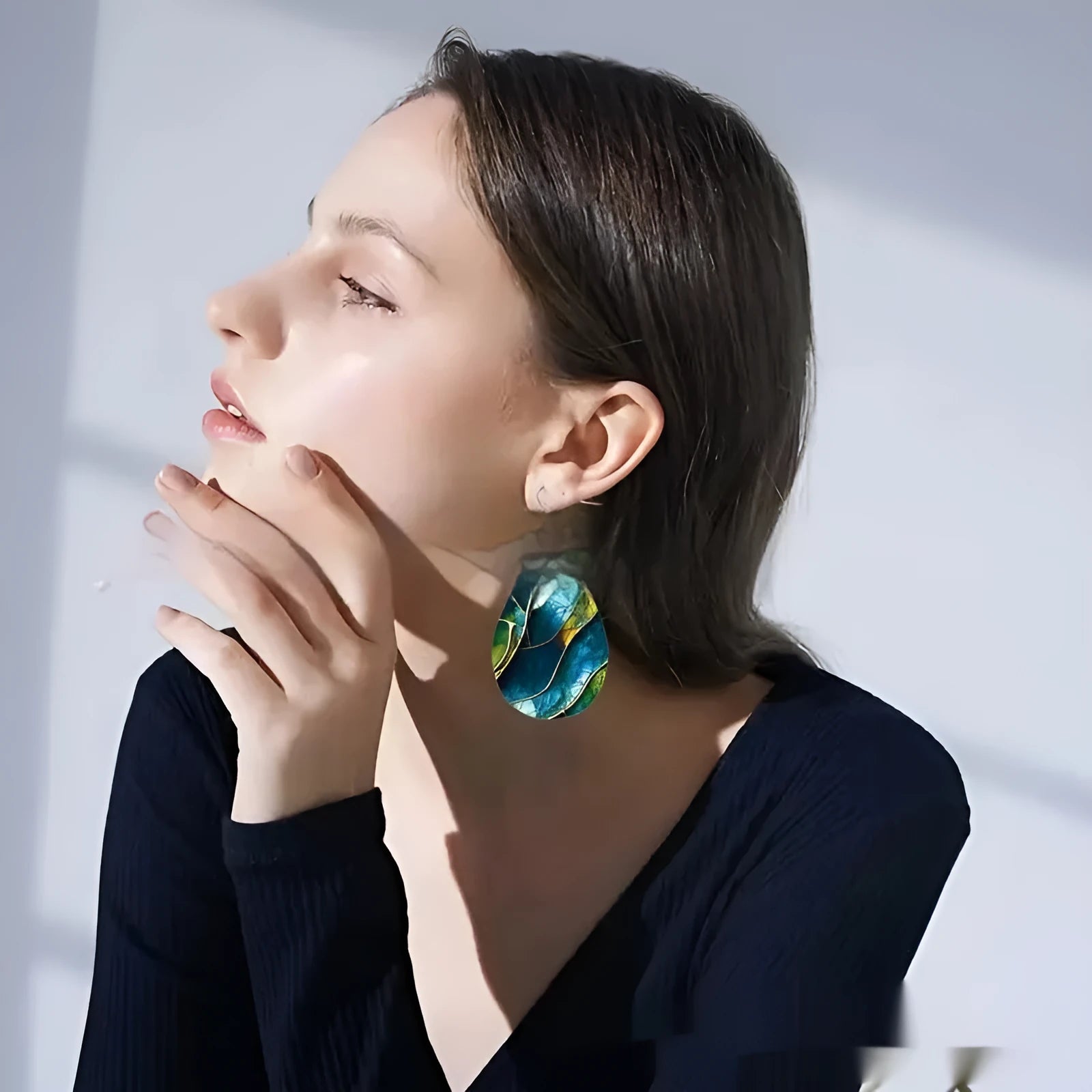 Printed acrylic flat branch knot drop earrings showing detailed design and drop shape silhouette