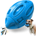 Blue natural rubber squeaky dog chew ball with surface grooves for medium and large breed dogs