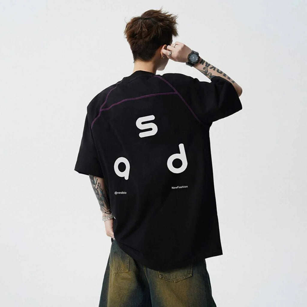 Cotton letter print t-shirt in black and white colours showing front design and round neckline