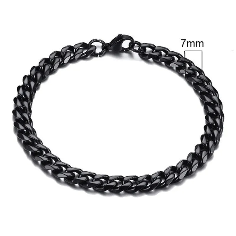 Six-sided geometric Cuban link metal bracelet in gold colour, shown in various widths.