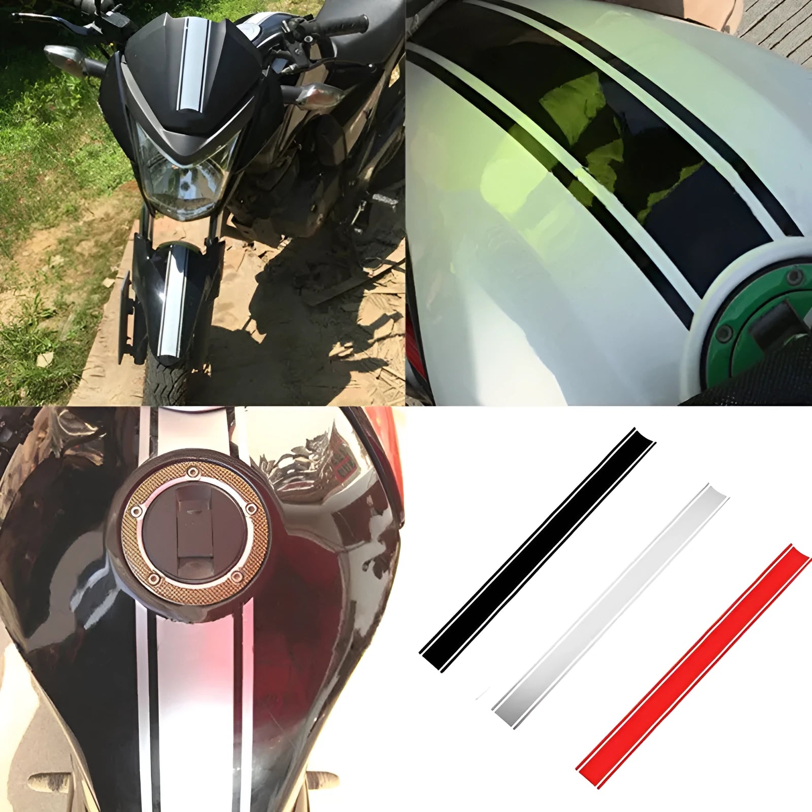 Long black reflective pinstripe motorcycle sticker for gas tank lid decoration